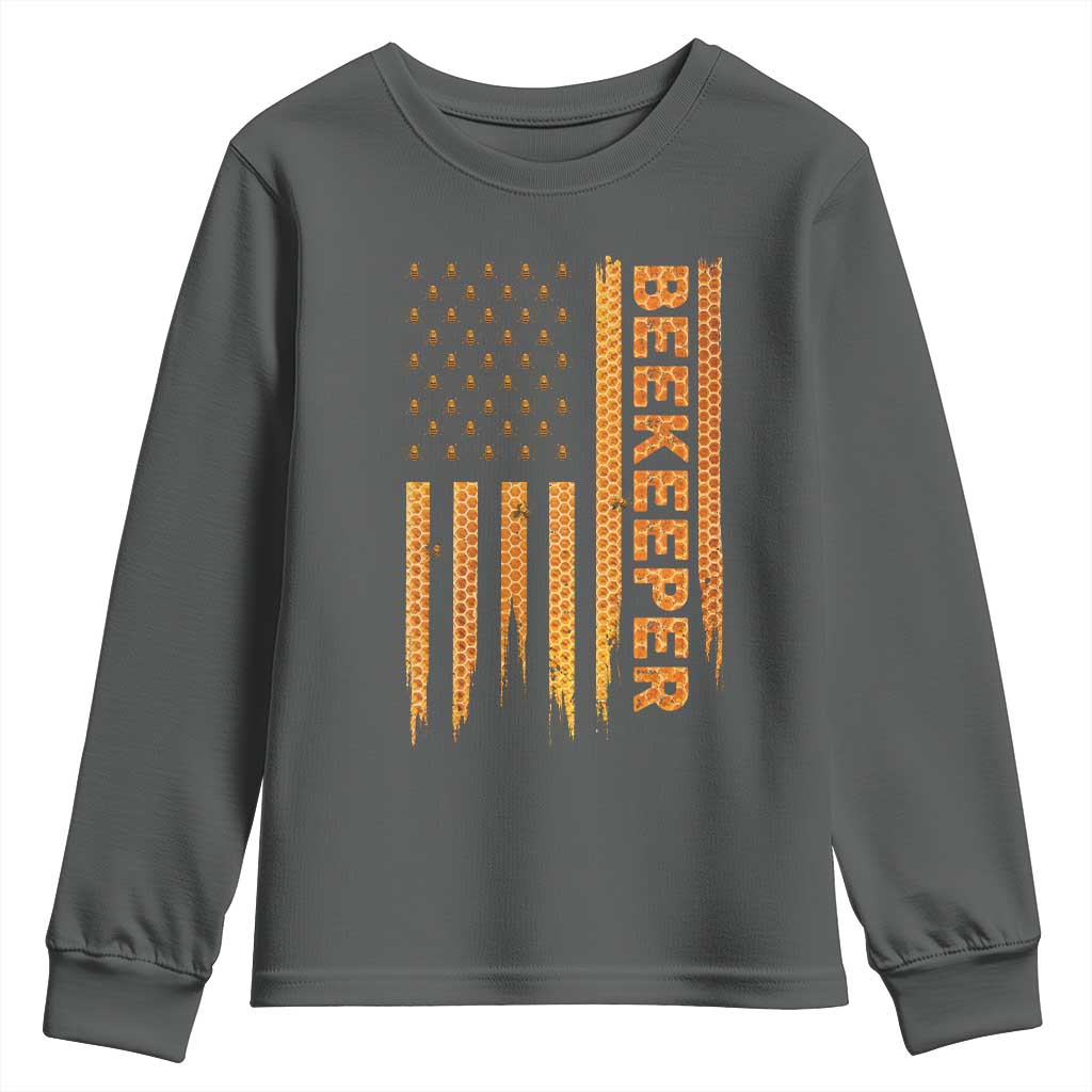 Beekeeping American Flag Honeycomb Honey Bees Beekeeper Youth Sweatshirt