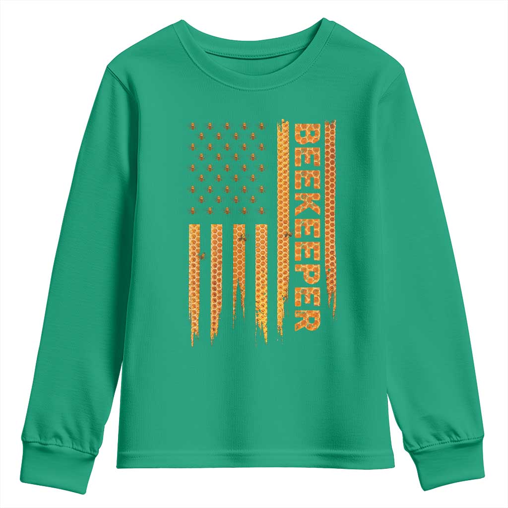 Beekeeping American Flag Honeycomb Honey Bees Beekeeper Youth Sweatshirt
