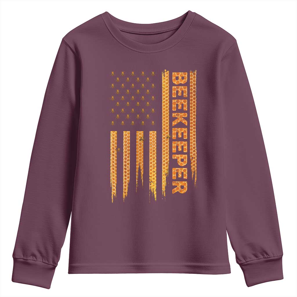 Beekeeping American Flag Honeycomb Honey Bees Beekeeper Youth Sweatshirt