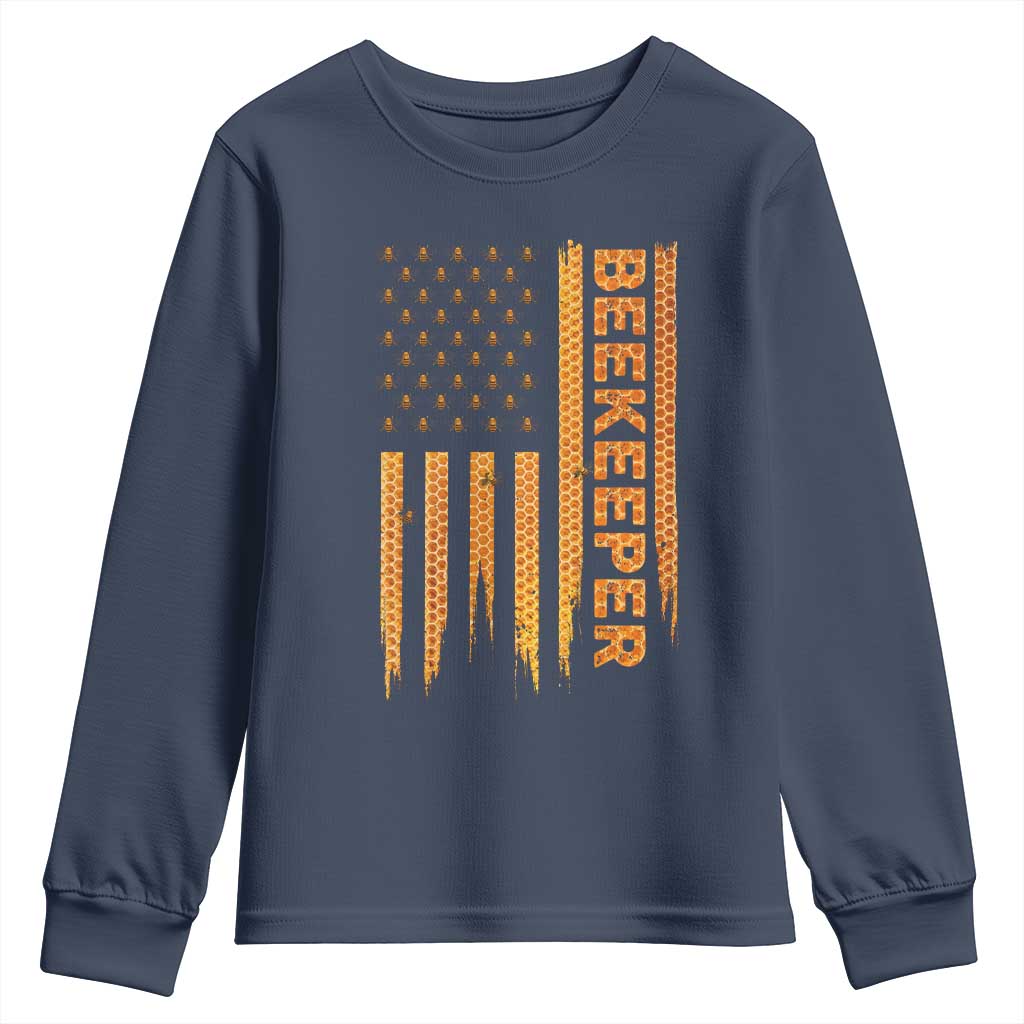 Beekeeping American Flag Honeycomb Honey Bees Beekeeper Youth Sweatshirt