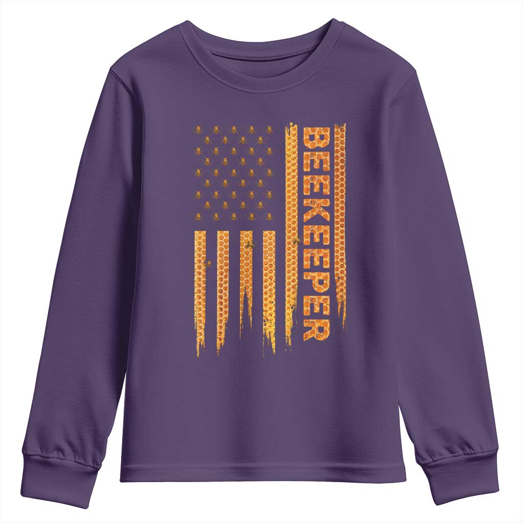 Beekeeping American Flag Honeycomb Honey Bees Beekeeper Youth Sweatshirt