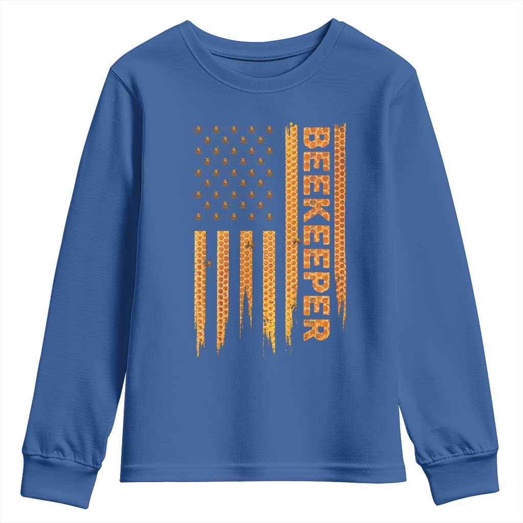 Beekeeping American Flag Honeycomb Honey Bees Beekeeper Youth Sweatshirt