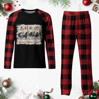 Year of The Horse 2026 Plaid Pajama Set Happy New Year Gallop Of The 8 Horses