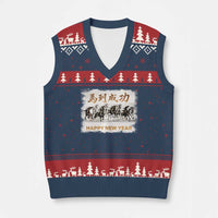Year of The Horse 2026 V-Neck Knit Sweater Vest Happy New Year Gallop Of The 8 Horses