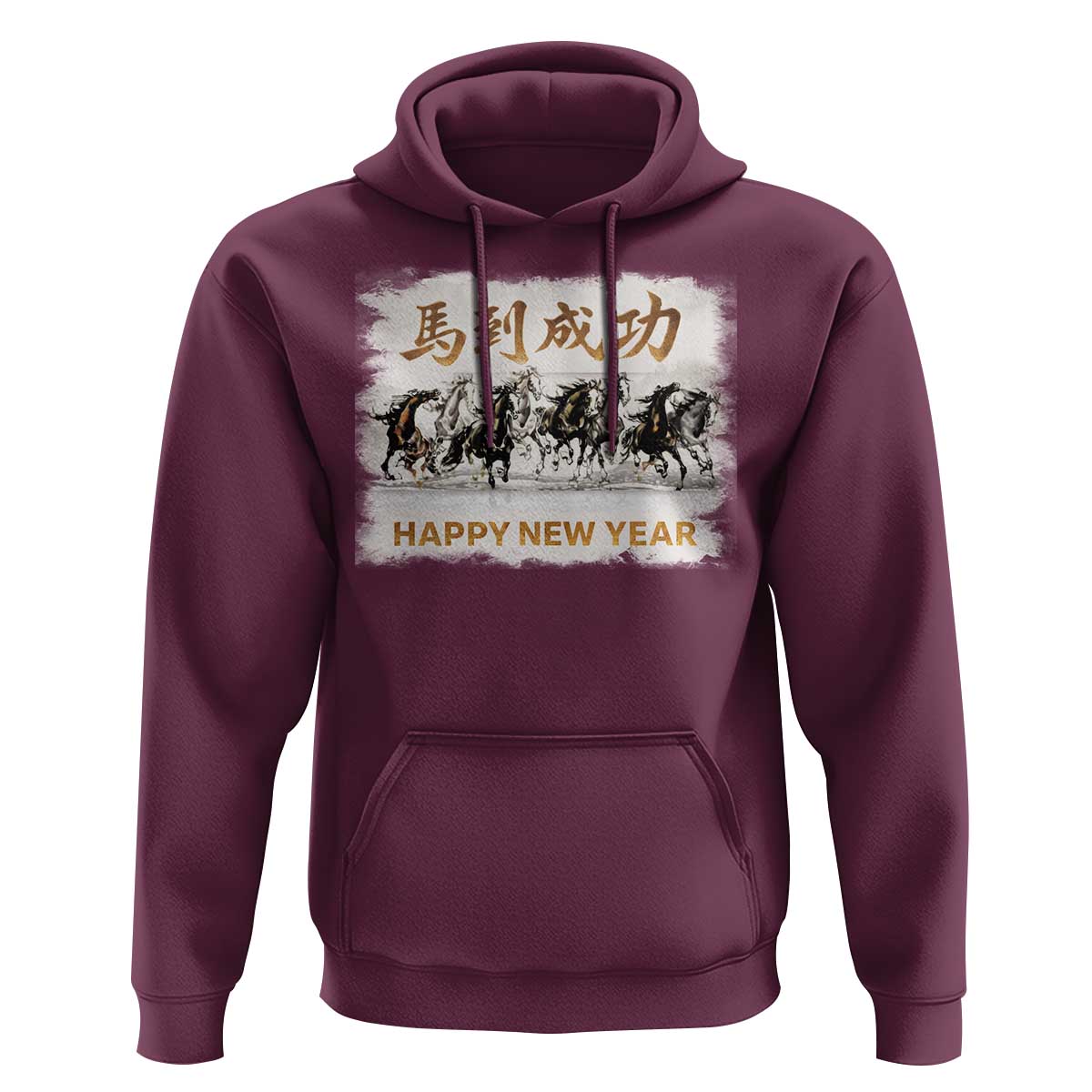 Year of The Horse 2026 Hoodie Happy New Year Gallop Of The 8 Horses