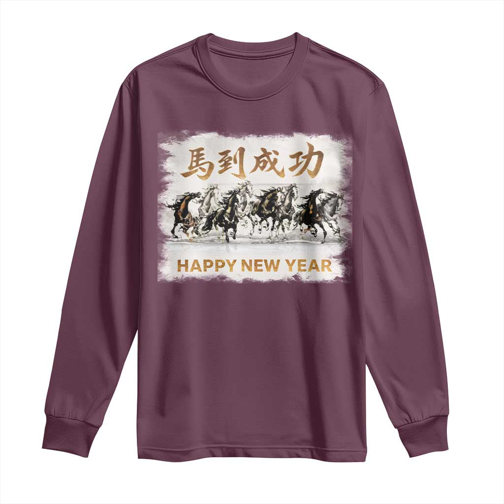 Year of The Horse 2026 Long Sleeve Shirt Happy New Year Gallop Of The 8 Horses