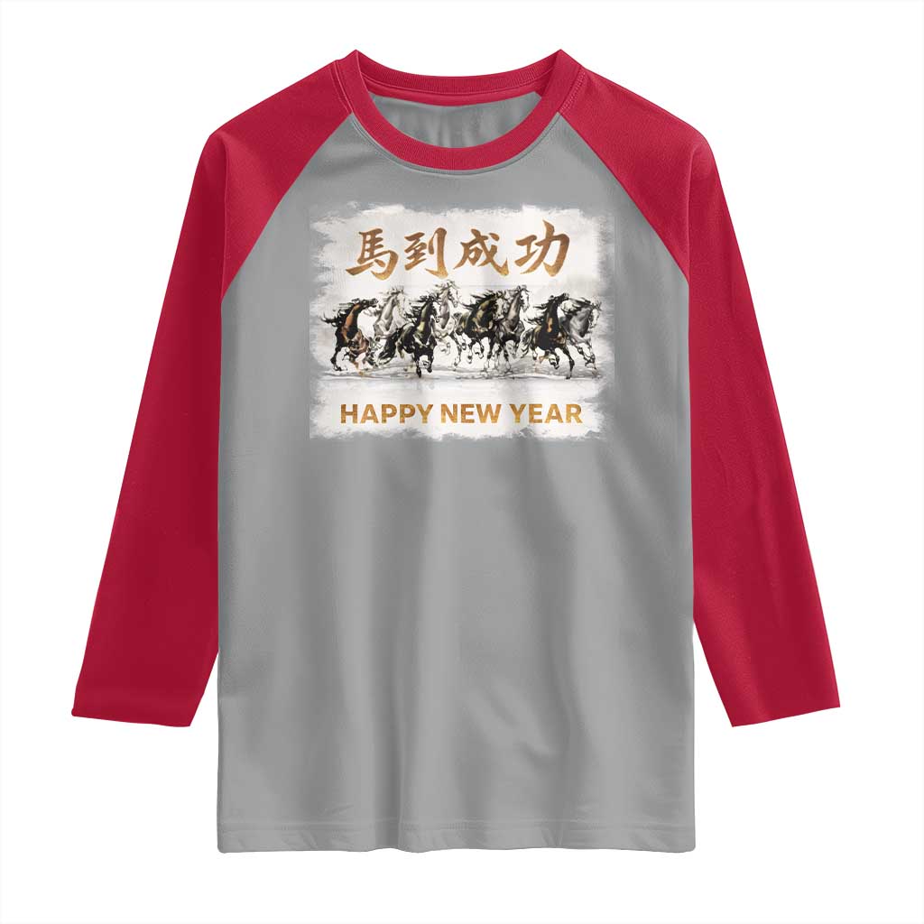 Year of The Horse 2026 Raglan Shirt Happy New Year Gallop Of The 8 Horses