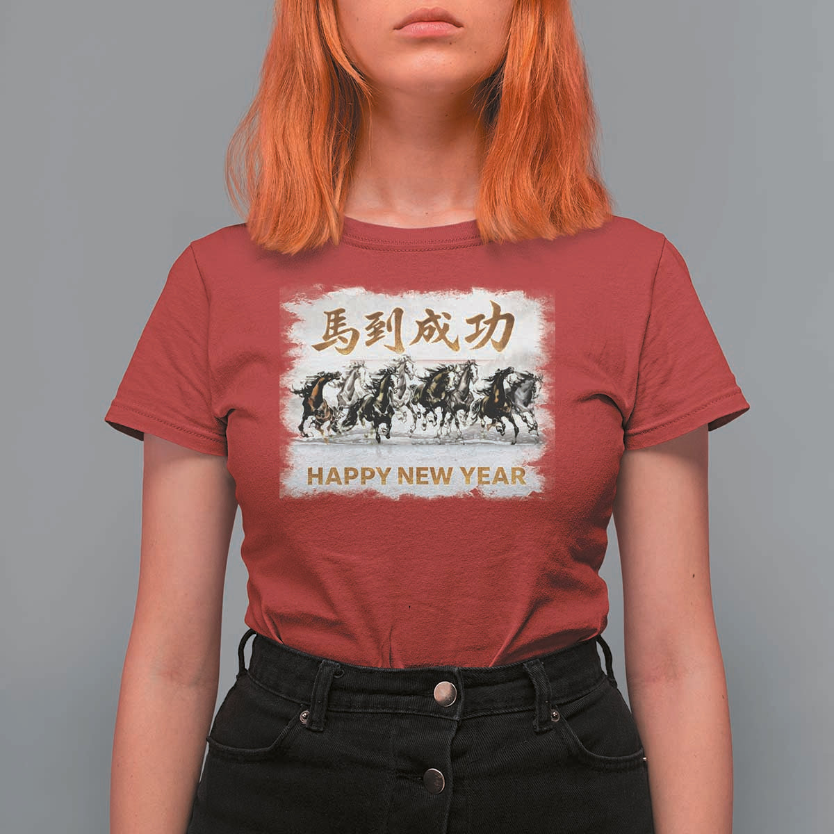 Year of The Horse 2026 T Shirt For Women Happy New Year Gallop Of The 8 Horses