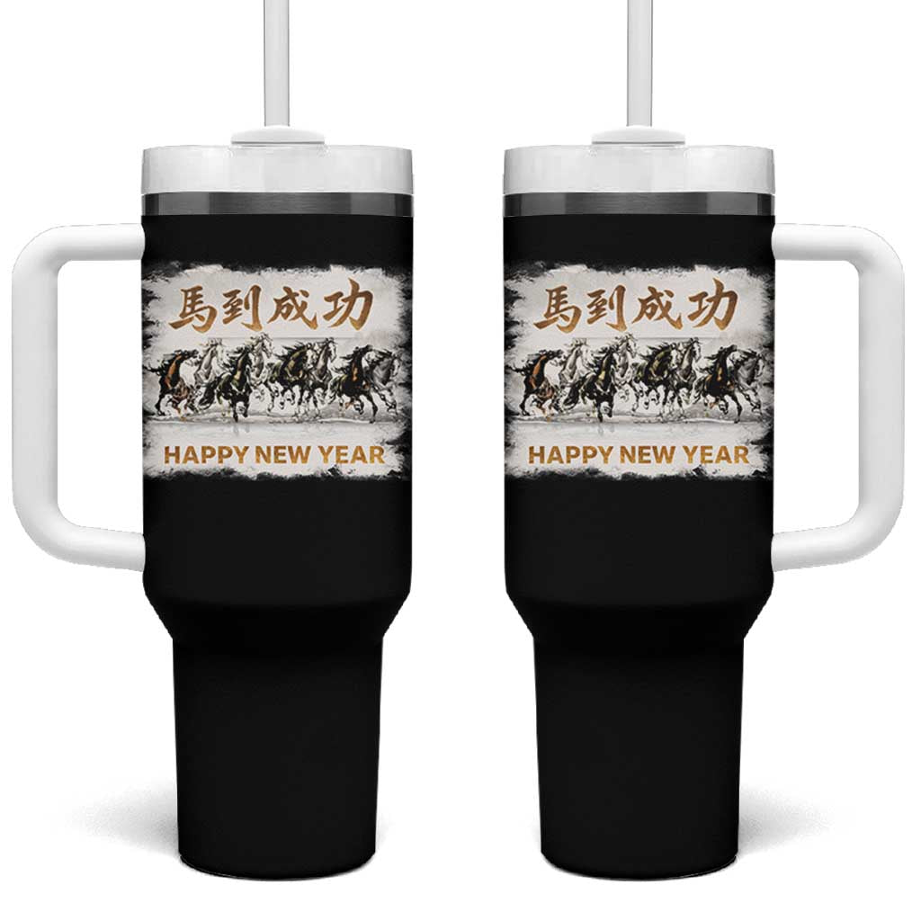 Year of The Horse 2026 Tumbler With Handle Happy New Year Gallop Of The 8 Horses