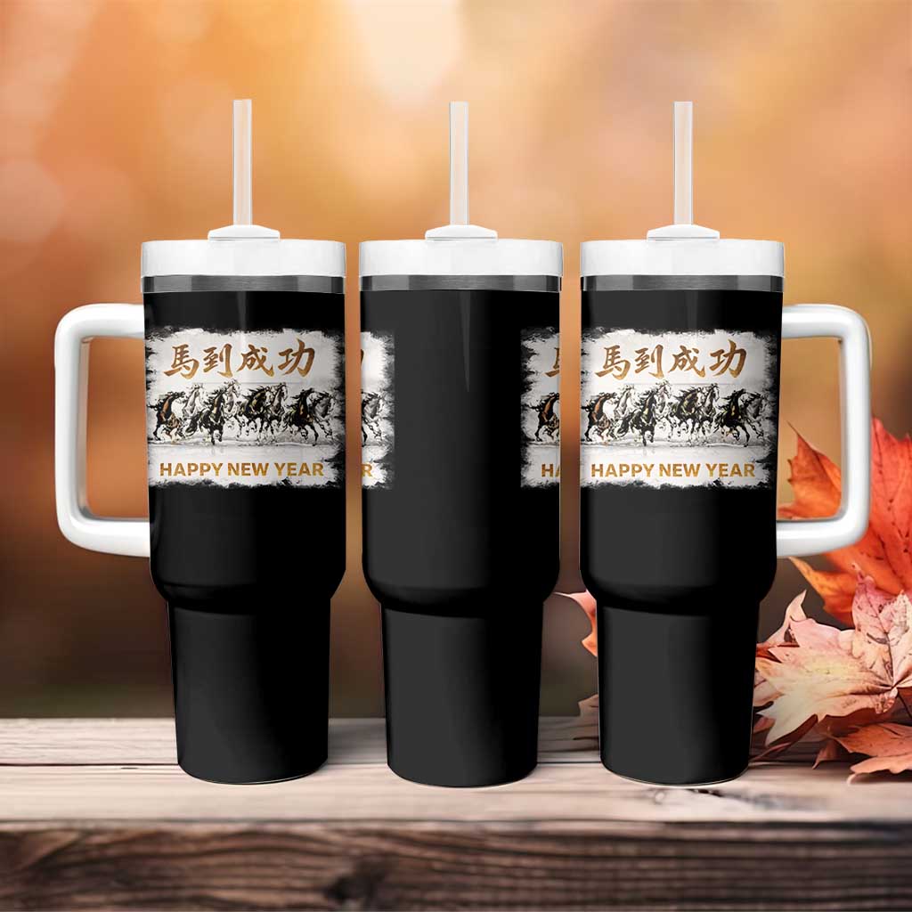Year of The Horse 2026 Tumbler With Handle Happy New Year Gallop Of The 8 Horses