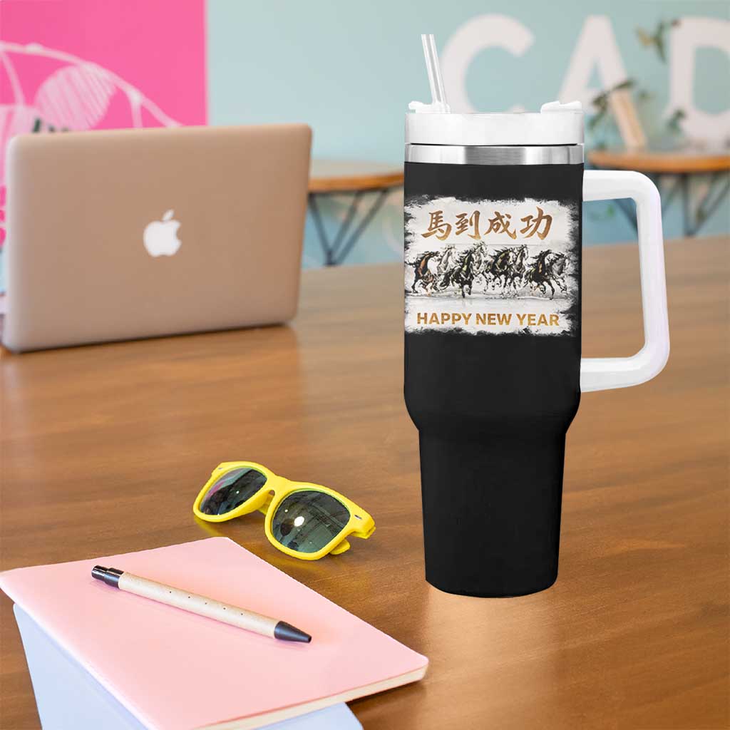Year of The Horse 2026 Tumbler With Handle Happy New Year Gallop Of The 8 Horses