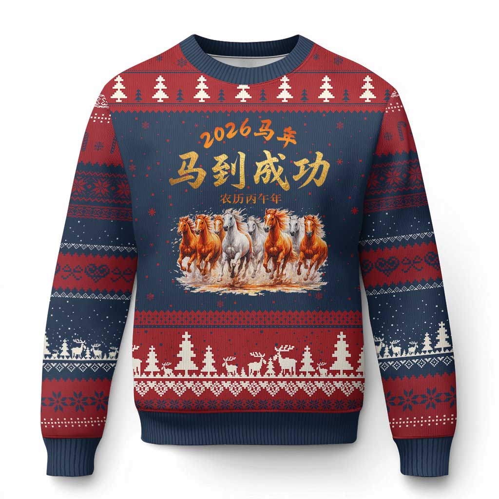Gallop Of The 8 Horses Ugly Christmas Sweater Chinese New Year 2026 Year of The Horse