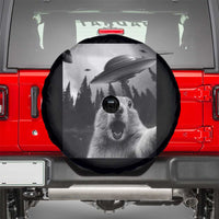 Funny Groundhog Selfie With Alien UFOs Weird Ground Hog Day Spare Tire Cover - Wonder Print Shop
