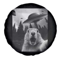 Funny Groundhog Selfie With Alien UFOs Weird Ground Hog Day Spare Tire Cover - Wonder Print Shop