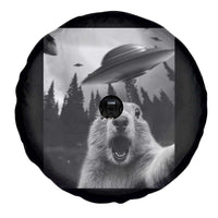 Funny Groundhog Selfie With Alien UFOs Weird Ground Hog Day Spare Tire Cover - Wonder Print Shop