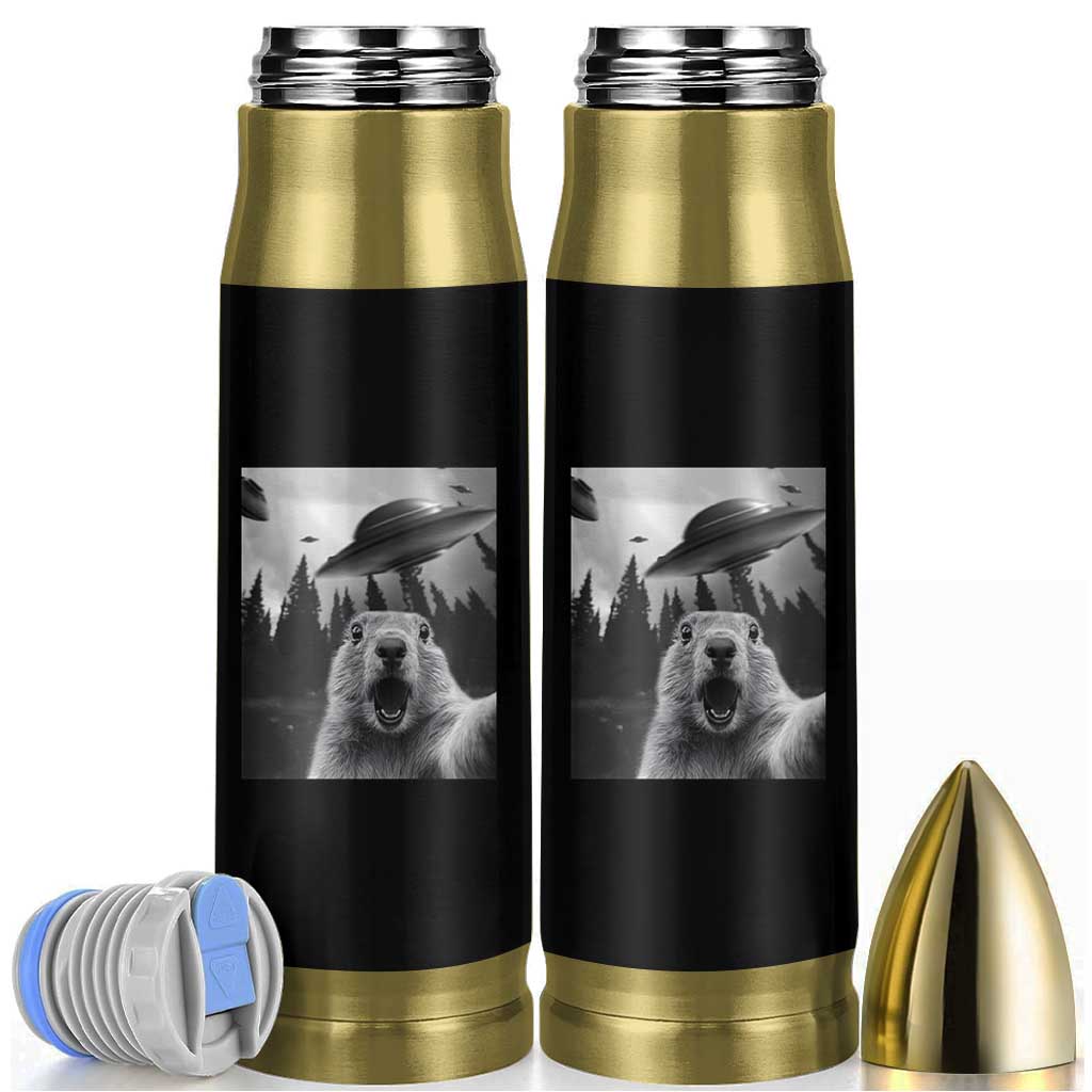 Funny Groundhog Selfie With Alien UFOs Weird Ground Hog Day Bullet Tumbler - Wonder Print Shop
