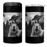 Funny Groundhog Selfie With Alien UFOs Weird Ground Hog Day 4 in 1 Can Cooler Tumbler - Wonder Print Shop