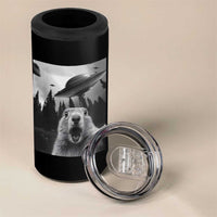Funny Groundhog Selfie With Alien UFOs Weird Ground Hog Day 4 in 1 Can Cooler Tumbler - Wonder Print Shop
