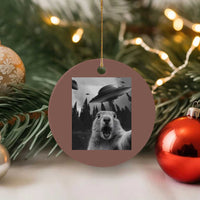 Funny Groundhog Selfie With Alien UFOs Weird Ground Hog Day Ceramic Ornament - Wonder Print Shop