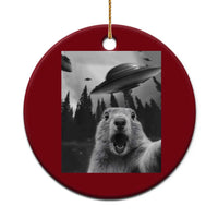 Funny Groundhog Selfie With Alien UFOs Weird Ground Hog Day Ceramic Ornament - Wonder Print Shop