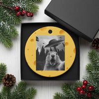 Funny Groundhog Selfie With Alien UFOs Weird Ground Hog Day Ceramic Ornament - Wonder Print Shop