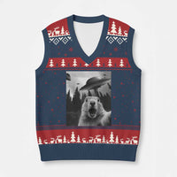 Funny Groundhog Selfie With Alien UFOs Weird Ground Hog Day V-Neck Knit Sweater Vest - Wonder Print Shop