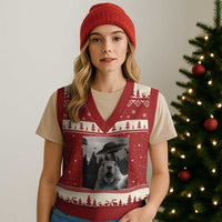 Funny Groundhog Selfie With Alien UFOs Weird Ground Hog Day V-Neck Knit Sweater Vest - Wonder Print Shop