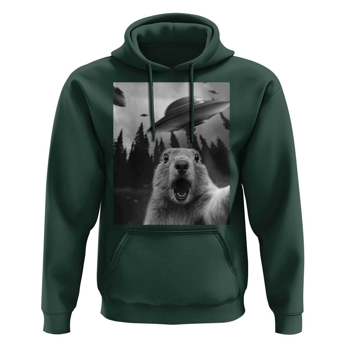 Funny Groundhog Selfie With Alien UFOs Weird Ground Hog Day Hoodie - Wonder Print Shop