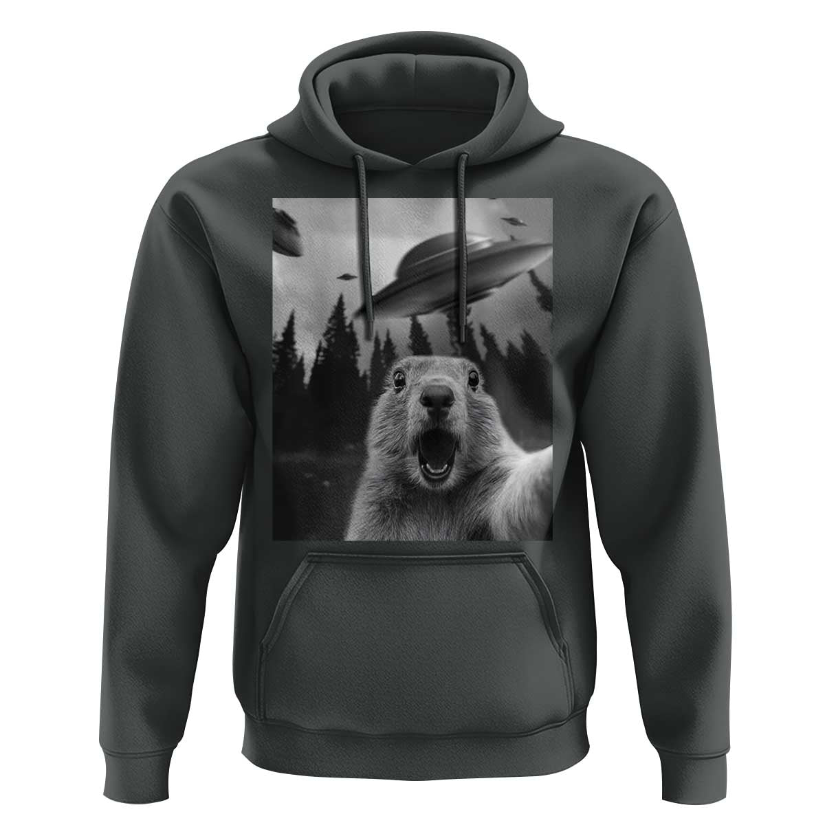 Funny Groundhog Selfie With Alien UFOs Weird Ground Hog Day Hoodie - Wonder Print Shop