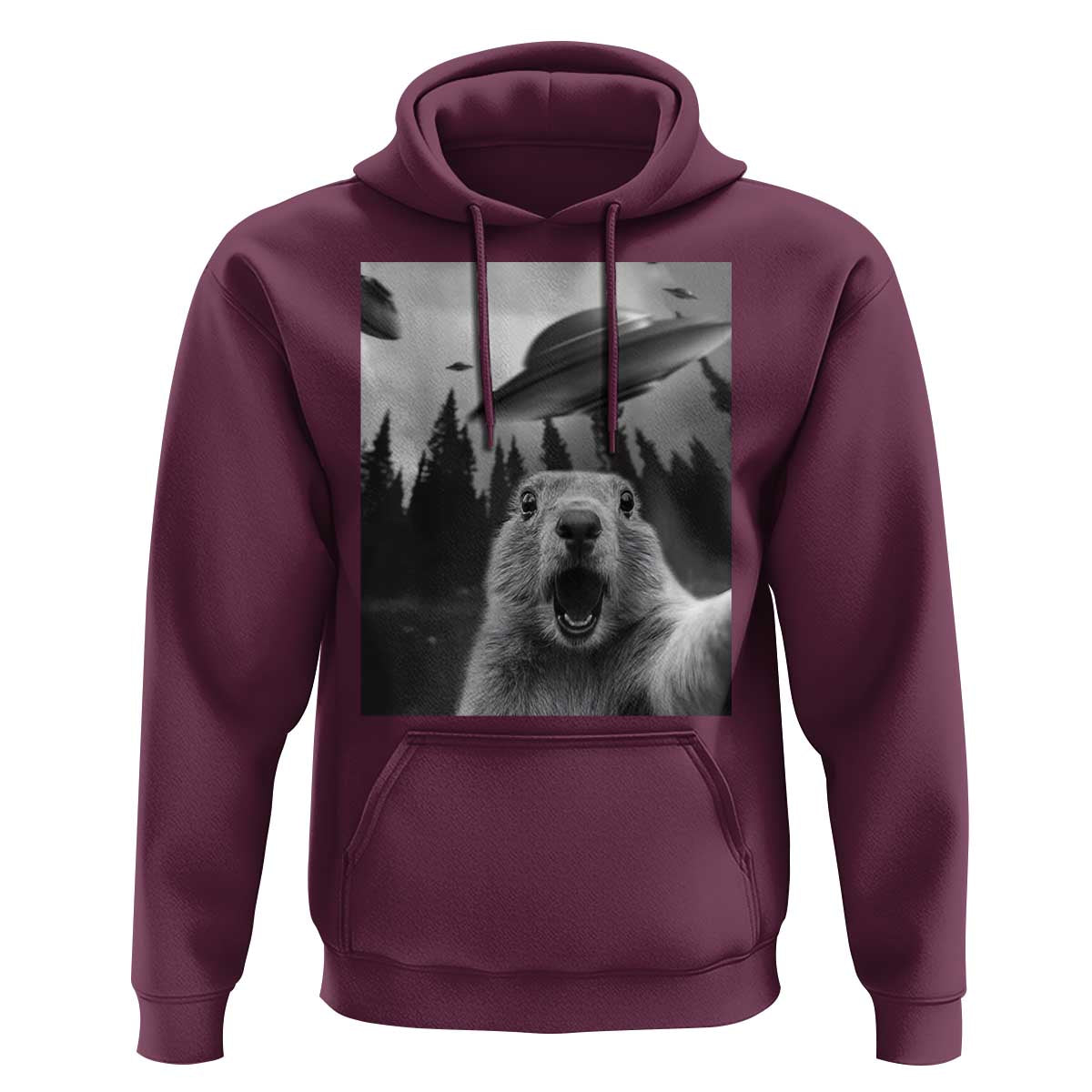 Funny Groundhog Selfie With Alien UFOs Weird Ground Hog Day Hoodie - Wonder Print Shop