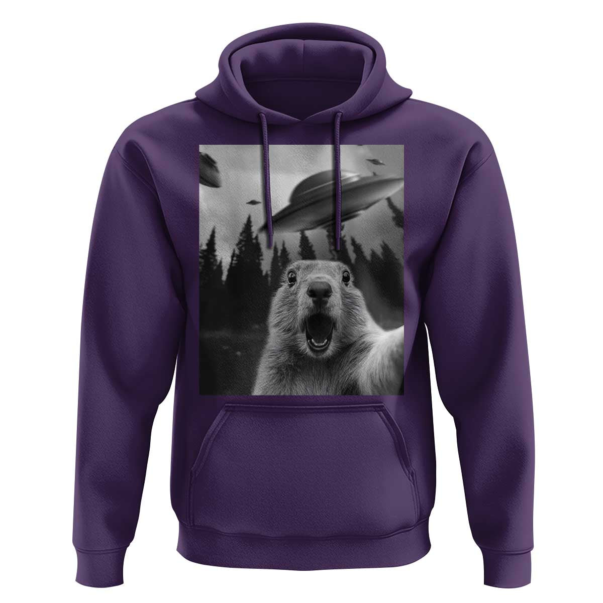 Funny Groundhog Selfie With Alien UFOs Weird Ground Hog Day Hoodie - Wonder Print Shop