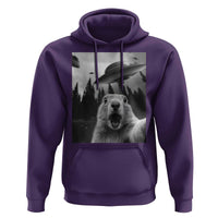 Funny Groundhog Selfie With Alien UFOs Weird Ground Hog Day Hoodie - Wonder Print Shop