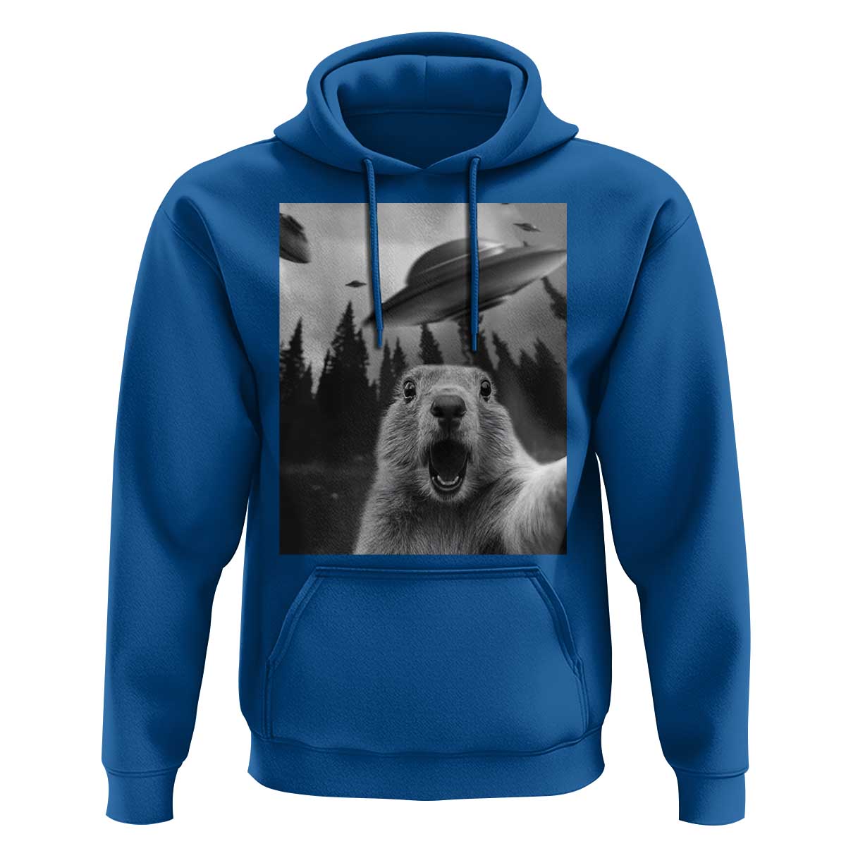 Funny Groundhog Selfie With Alien UFOs Weird Ground Hog Day Hoodie - Wonder Print Shop