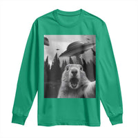 Funny Groundhog Selfie With Alien UFOs Weird Ground Hog Day Long Sleeve Shirt - Wonder Print Shop
