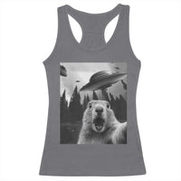 Funny Groundhog Selfie With Alien UFOs Weird Ground Hog Day Racerback Tank Top - Wonder Print Shop