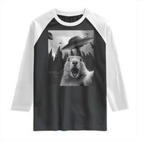 Funny Groundhog Selfie With Alien UFOs Weird Ground Hog Day Raglan Shirt - Wonder Print Shop