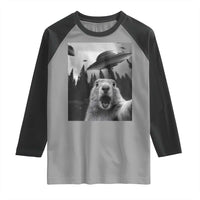 Funny Groundhog Selfie With Alien UFOs Weird Ground Hog Day Raglan Shirt - Wonder Print Shop