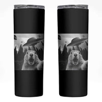 Funny Groundhog Selfie With Alien UFOs Weird Ground Hog Day Skinny Tumbler - Wonder Print Shop