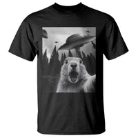 Funny Groundhog Selfie With Alien UFOs Weird Ground Hog Day T Shirt - Wonder Print Shop