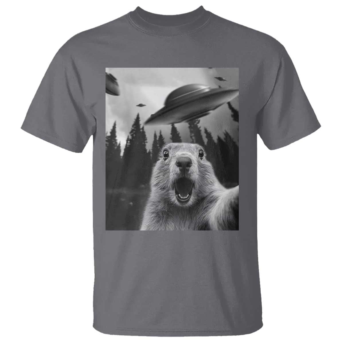 Funny Groundhog Selfie With Alien UFOs Weird Ground Hog Day T Shirt - Wonder Print Shop