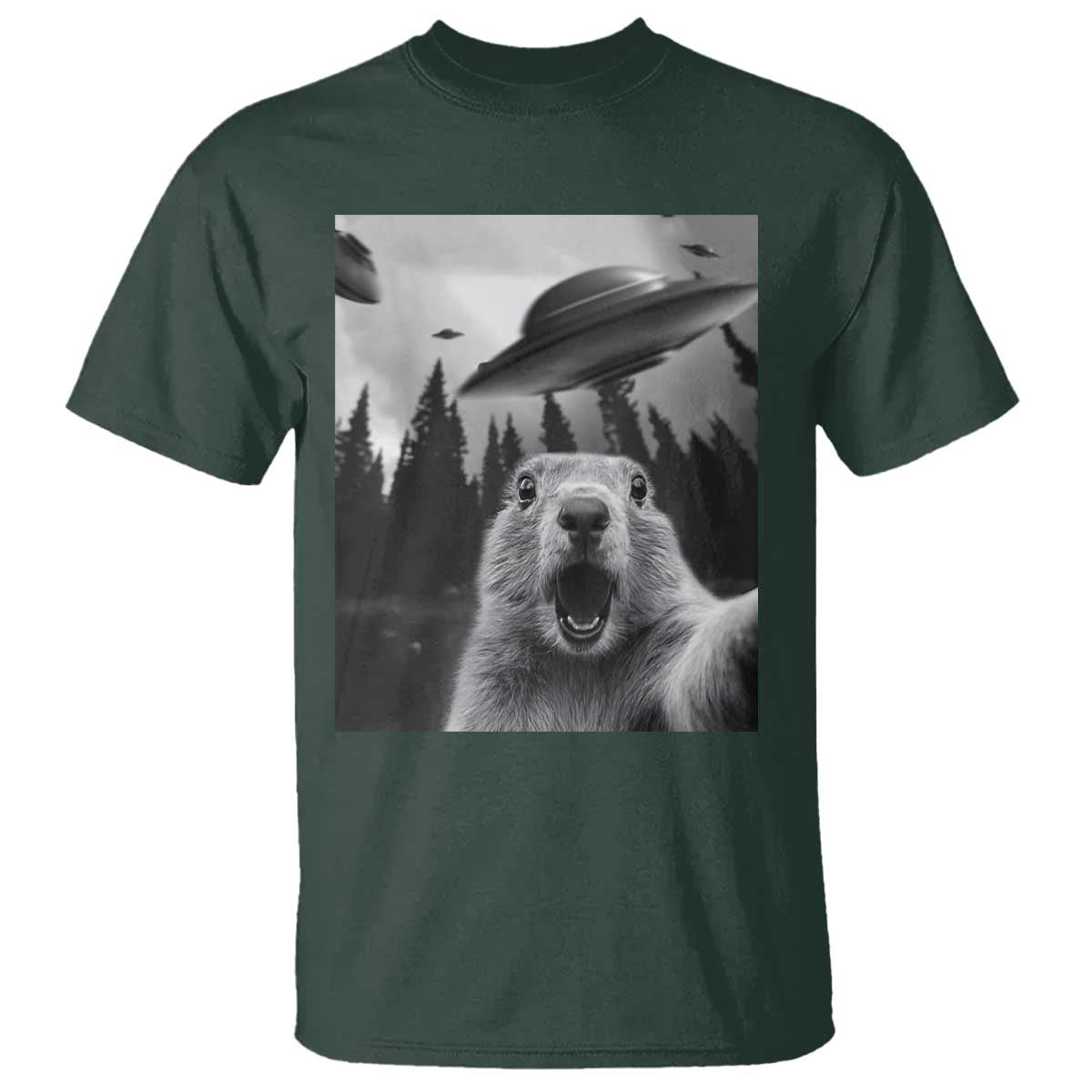 Funny Groundhog Selfie With Alien UFOs Weird Ground Hog Day T Shirt - Wonder Print Shop