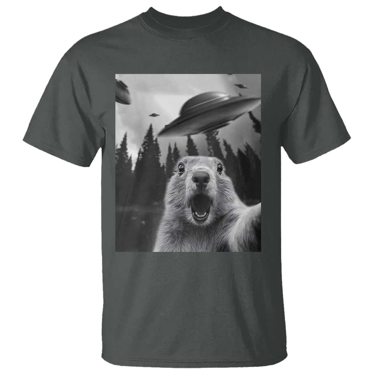 Funny Groundhog Selfie With Alien UFOs Weird Ground Hog Day T Shirt - Wonder Print Shop