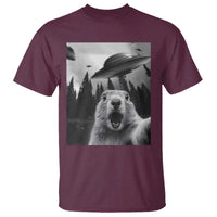 Funny Groundhog Selfie With Alien UFOs Weird Ground Hog Day T Shirt - Wonder Print Shop
