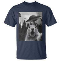 Funny Groundhog Selfie With Alien UFOs Weird Ground Hog Day T Shirt - Wonder Print Shop