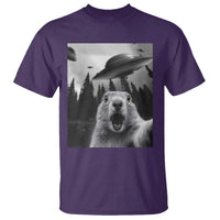 Funny Groundhog Selfie With Alien UFOs Weird Ground Hog Day T Shirt - Wonder Print Shop