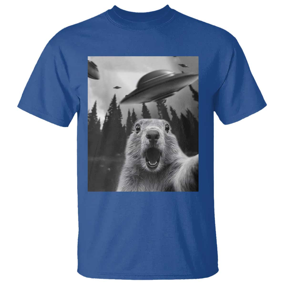 Funny Groundhog Selfie With Alien UFOs Weird Ground Hog Day T Shirt - Wonder Print Shop