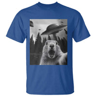 Funny Groundhog Selfie With Alien UFOs Weird Ground Hog Day T Shirt - Wonder Print Shop
