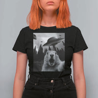 Funny Groundhog Selfie With Alien UFOs Weird Ground Hog Day T Shirt For Women - Wonder Print Shop