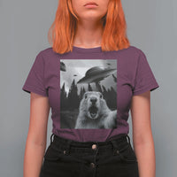 Funny Groundhog Selfie With Alien UFOs Weird Ground Hog Day T Shirt For Women - Wonder Print Shop