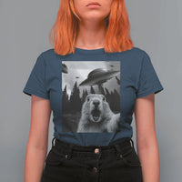 Funny Groundhog Selfie With Alien UFOs Weird Ground Hog Day T Shirt For Women - Wonder Print Shop